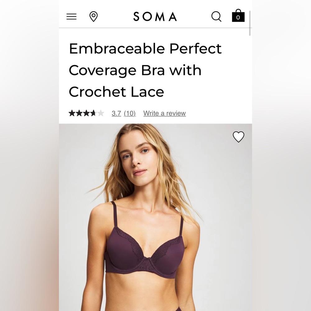 Soma Embraceable Perfect Coverage Bra with Crochet Lace